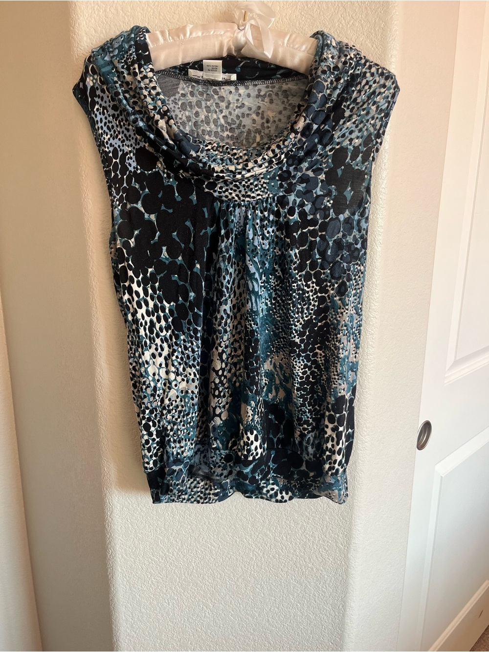 August Silk Blue and Black Animal Print Cowl Neck Camisole